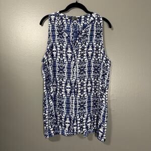 Alice Collection Women's Boho Blue & White Tie Dye Sleeveless Top - Size Medium